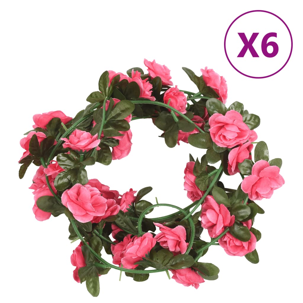 Ghirlande Fiori Artificiali Natale 6 pz Rosa Rossa 240 cm