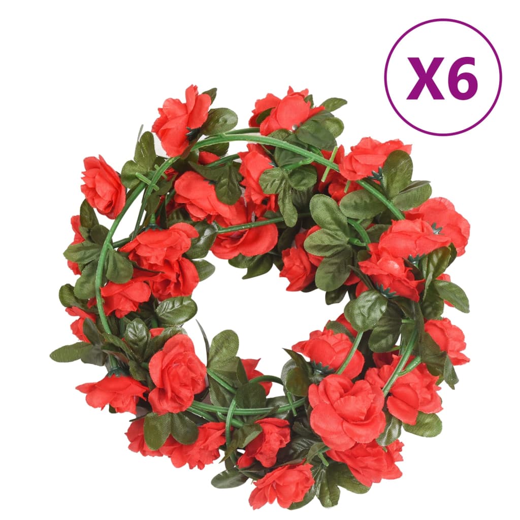 vidaXL Ghirlande de flori artificiale, 6 buc., roșu, 240 cm