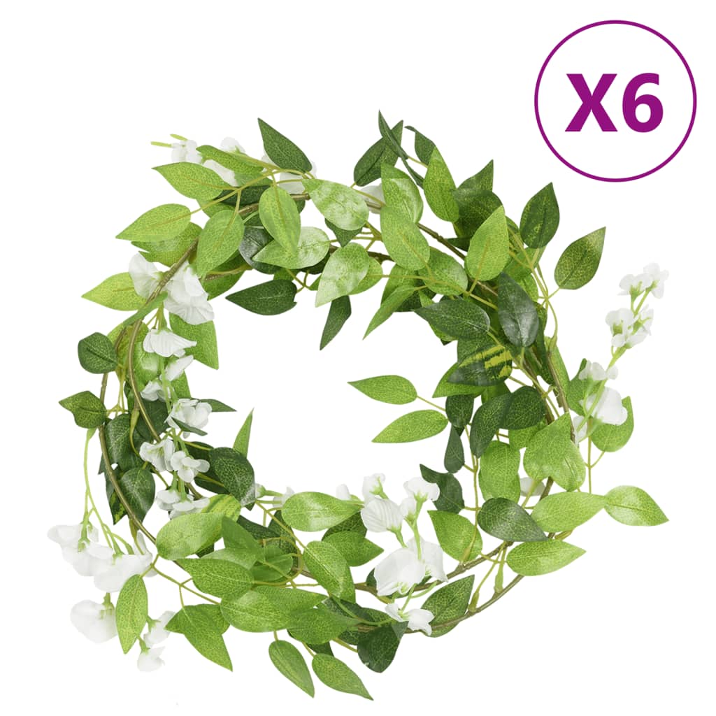 vidaXL Weihnachtskränze Blumen 6 Stk. Weiß 200 cm