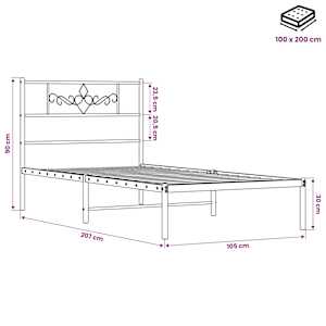 Kovový rám postele s čelem černý 100 x 200 cm - obrázek 10