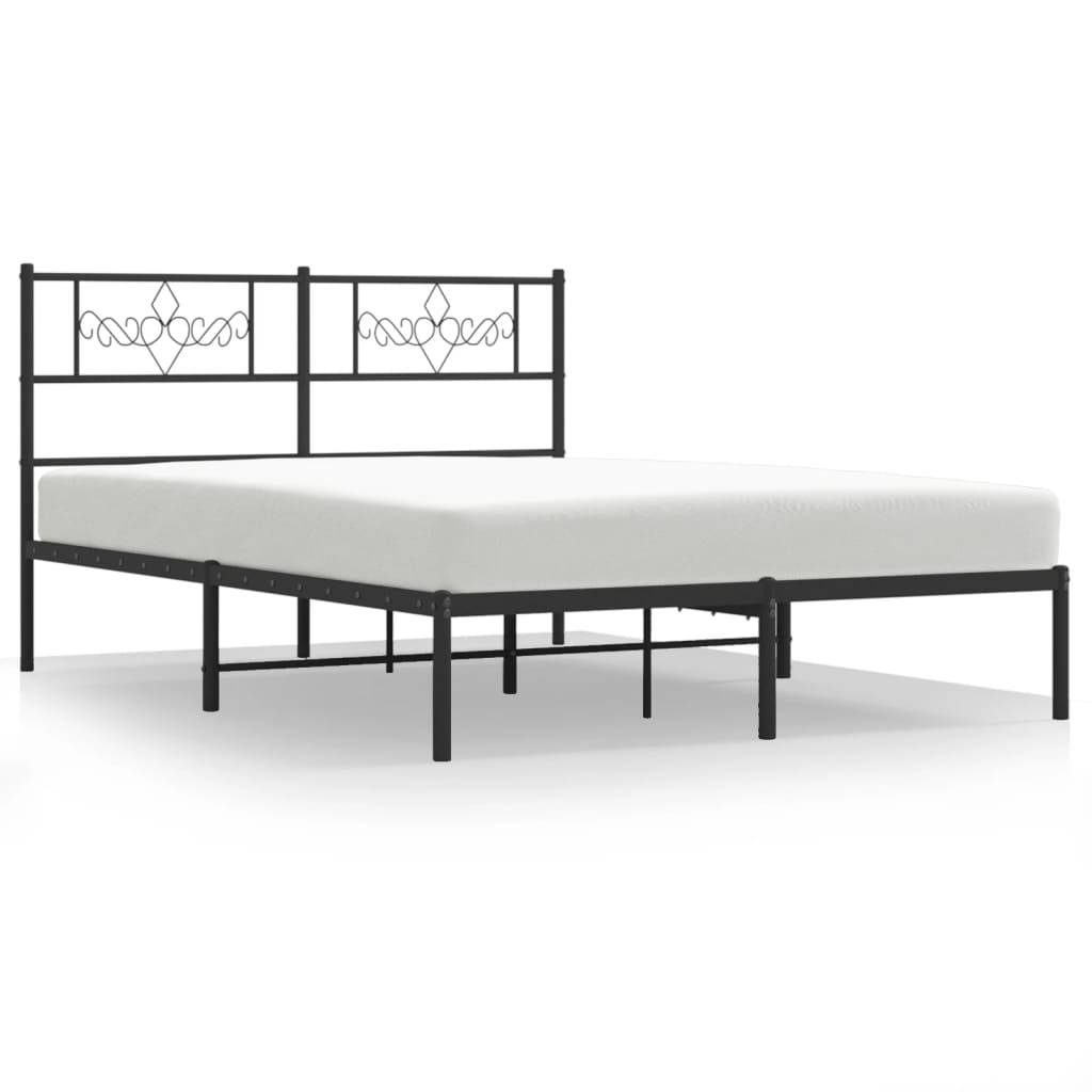 vidaXL Metal Bed Frame without Mattress with Headboard Black 59.1"x78.7"