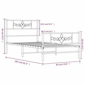 Kovový rám postele s hlavovým a nožním čelem černý 80 x 200 cm - obrázek 9