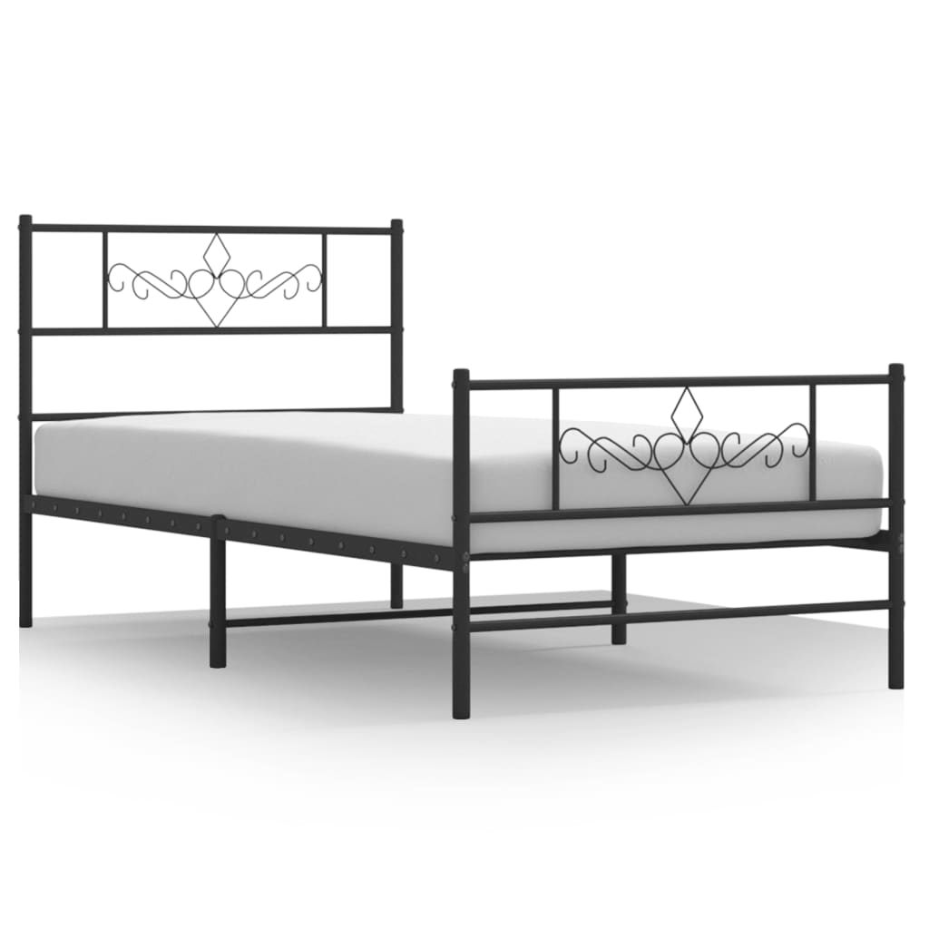 vidaXL Metal Bed Frame without Mattress with Footboard Black 39.4"x78.7"