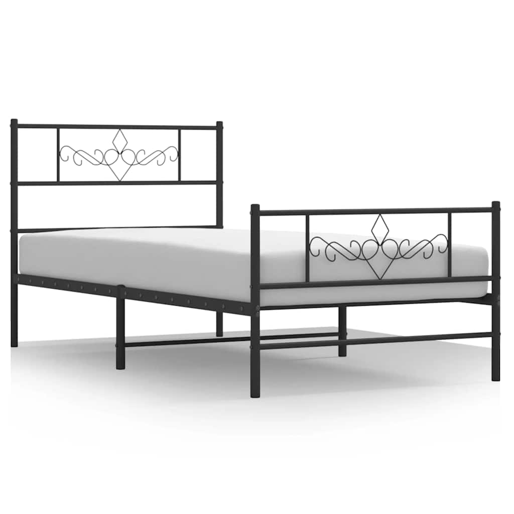vidaXL Bedframe met hoofd- en voeteneinde metaal zwart 107x203 cm, foto 3