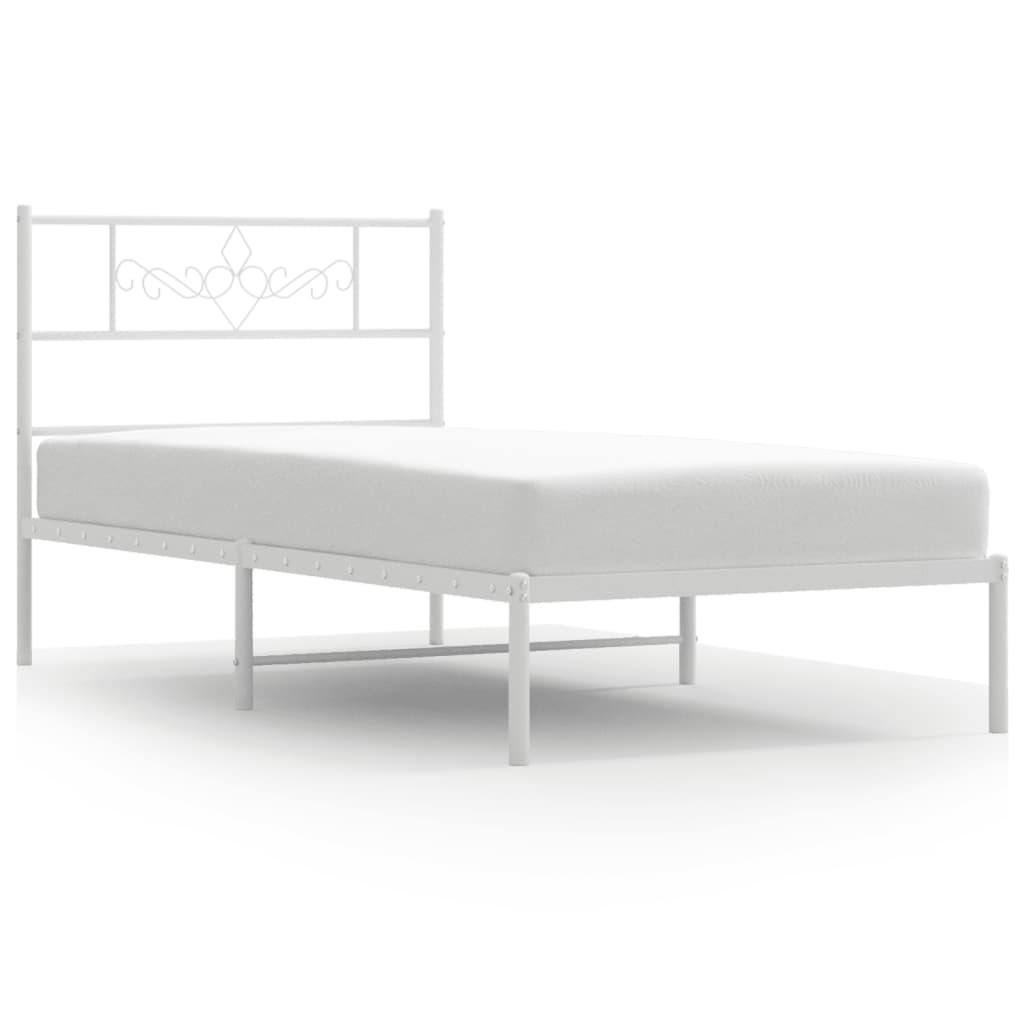 Cadru de pat metalic cu tăblie, alb, 75×190 cm