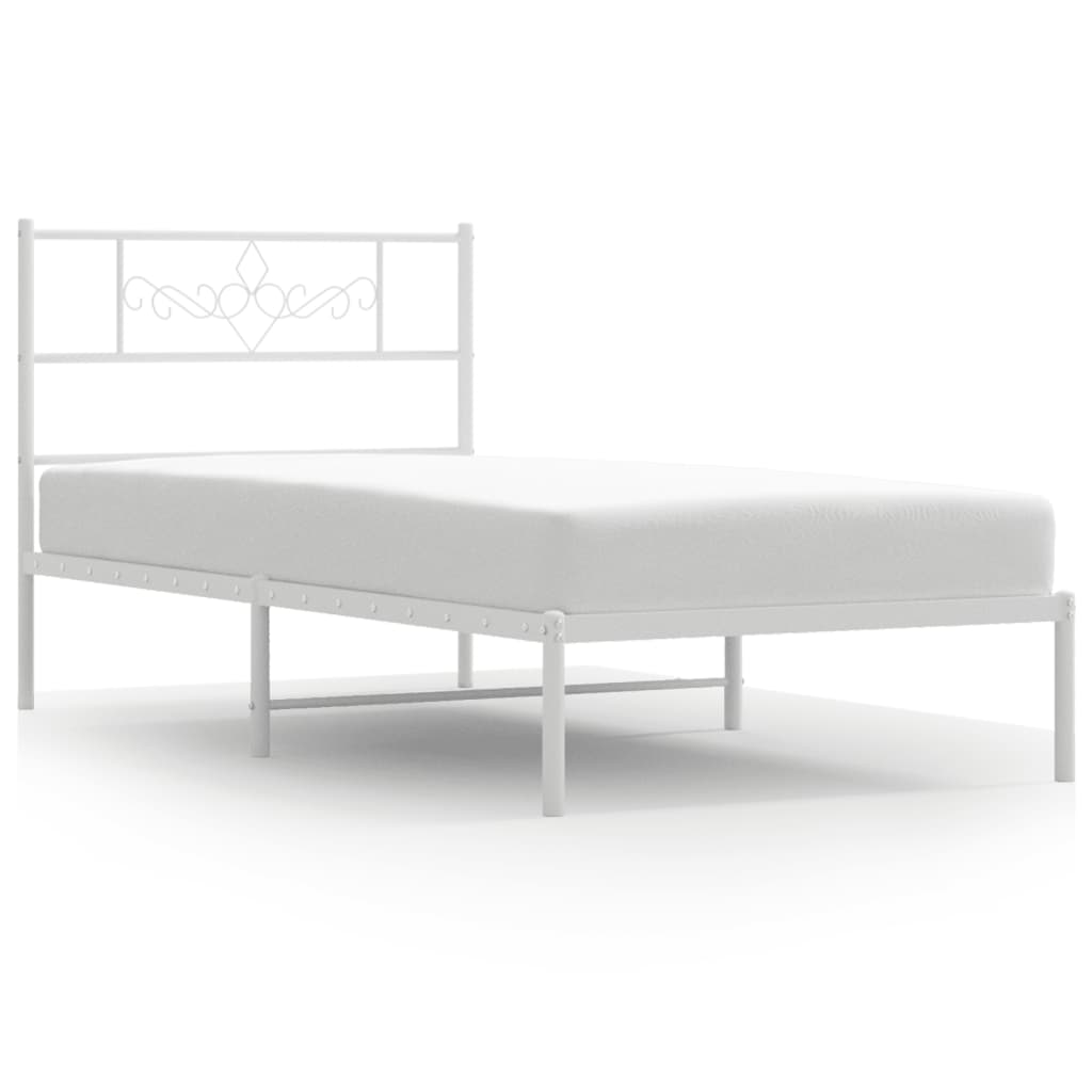 vidaXL Metal Bed Frame without Mattress with Headboard White 39.4"x74.8"