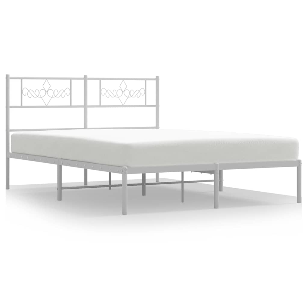 vidaXL Bedframe met hoofdbord metaal wit 135x190 cm, foto 3