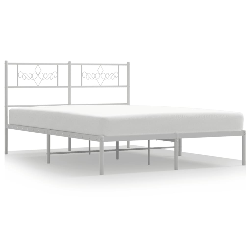 vidaXL Metal Bed Frame without Mattress with Headboard White 59.1"x78.7"