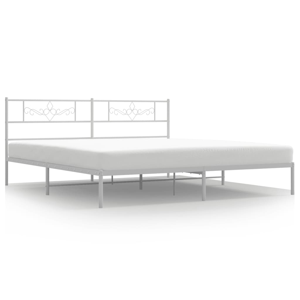 vidaXL Metal Bed Frame without Mattress with Headboard White 72"x83.9"