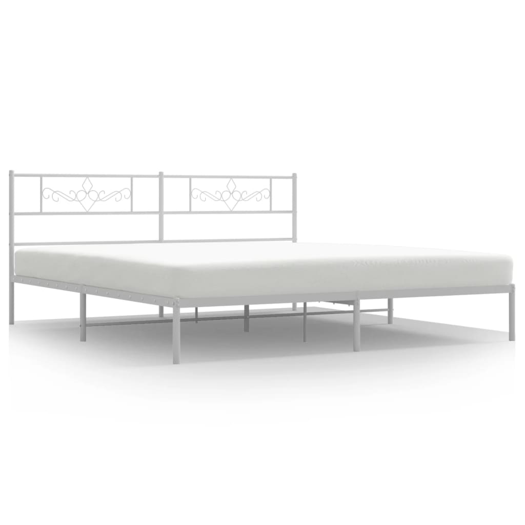 vidaXL Metal Bed Frame without Mattress with Headboard White 76"x79.9"