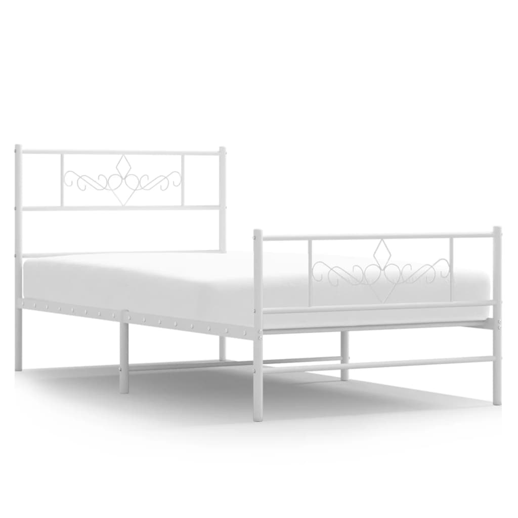 vidaXL Metal Bed Frame without Mattress with Footboard White 39.4"x78.7"