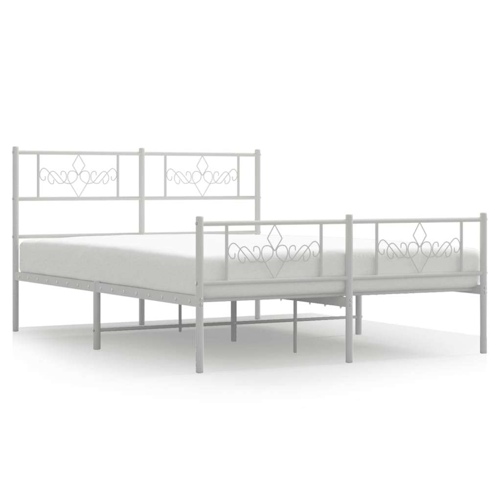 Image of vidaXL Metal Bed Frame with Headboard and Footboard White 135x190 cm Double
