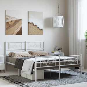 Kovinski posteljni okvir z vzglavjem in vznožjem bel 135x190 cm