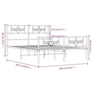 Kovový rám postele s hlavovým a nožním čelem bílý 150 x 200 cm - obrázek 10