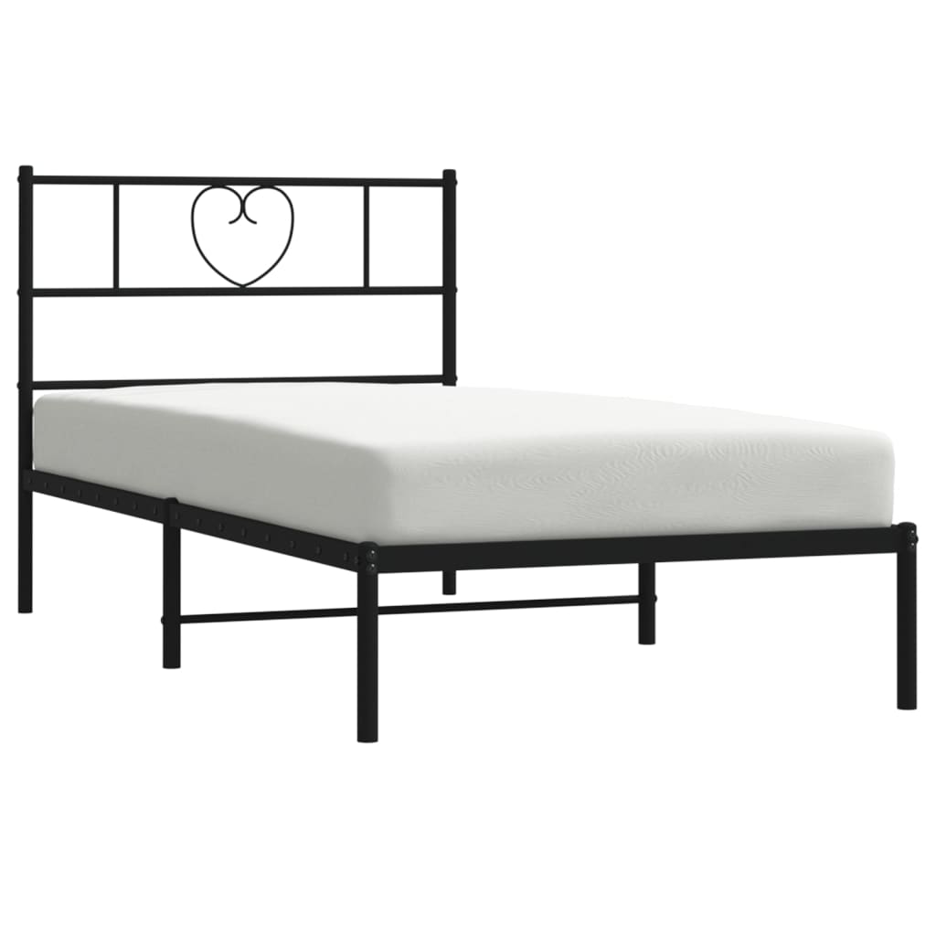 vidaXL Bedframe met hoofdbord metaal zwart 75x190 cm, foto 2
