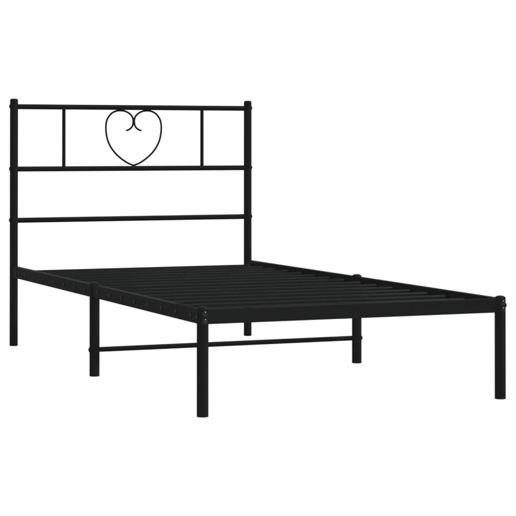 vidaXL Bedframe met hoofdbord metaal zwart 75x190 cm, foto 4
