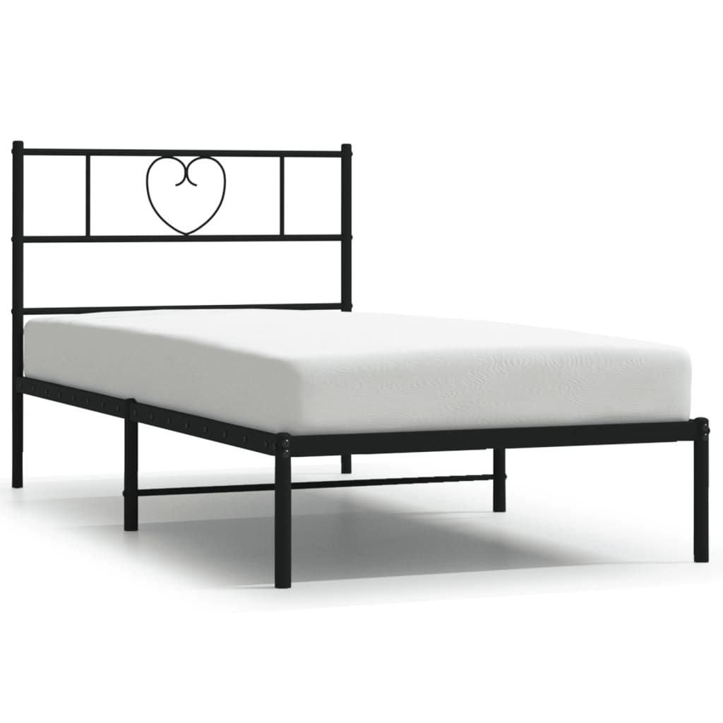 Cadru pat metalic cu tăblie, negru, 90×200 cm
