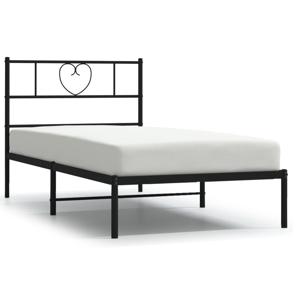 vidaXL Metal Bed Frame without Mattress with Headboard Black 39.4"x74.8"