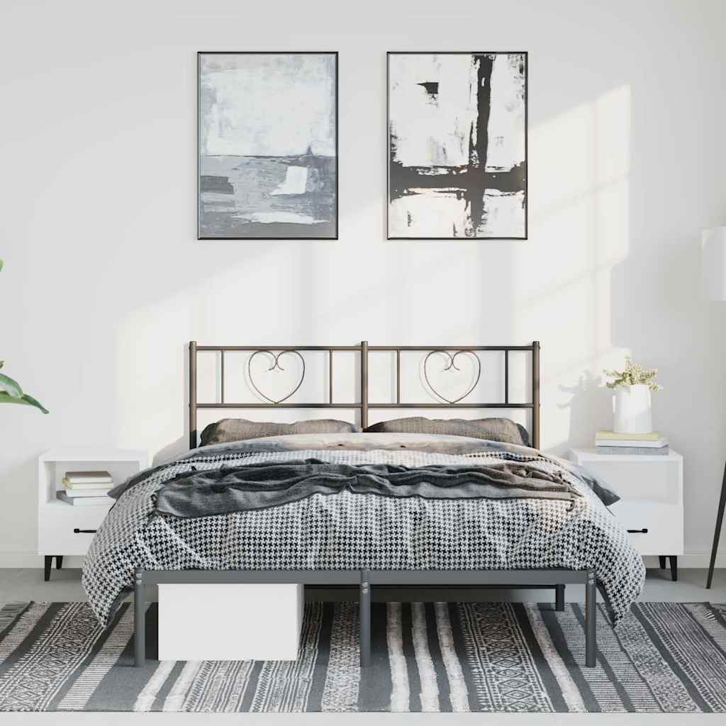 vidaXL Bedframe met hoofdbord metaal zwart 150x200 cm, foto 2