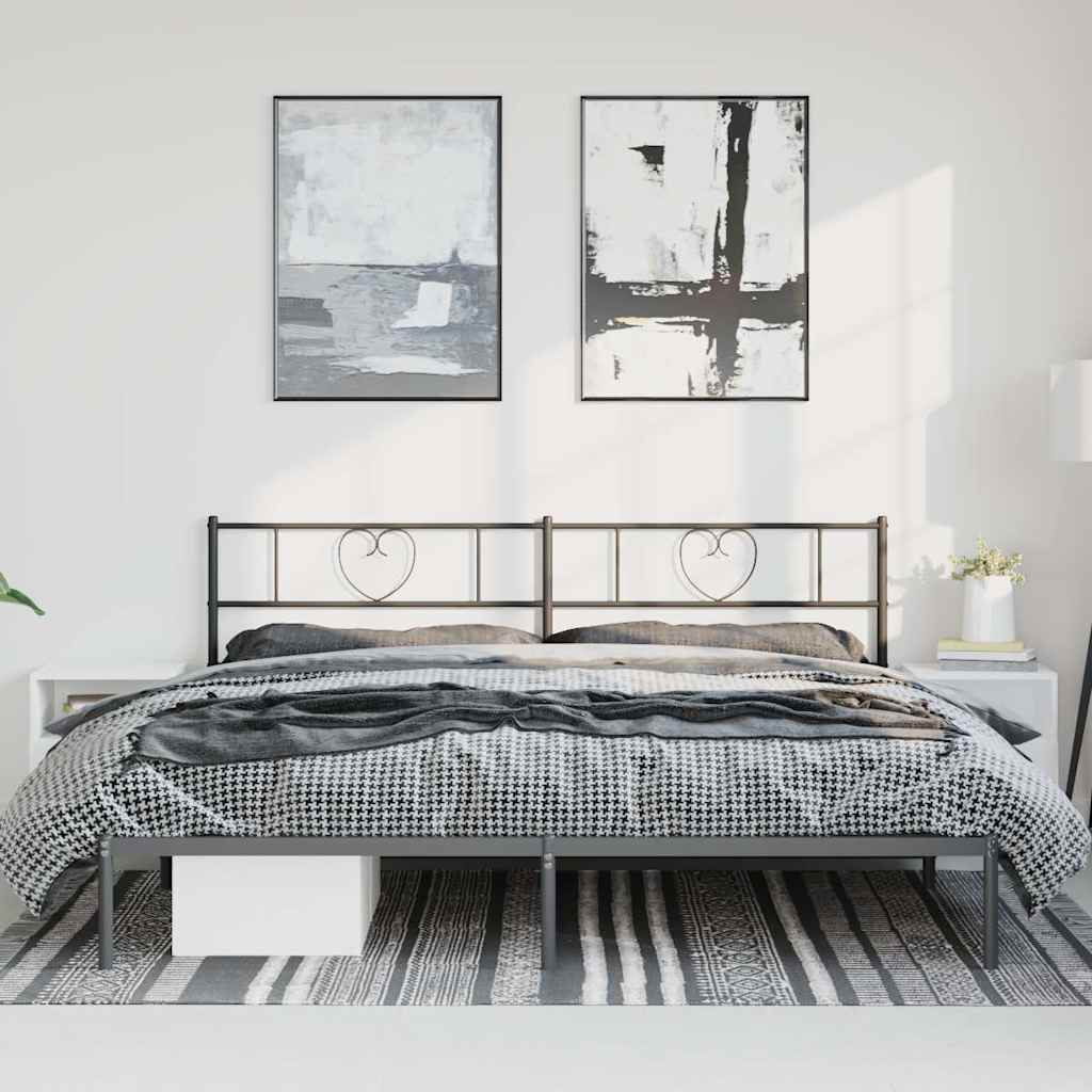vidaXL Bedframe met hoofdbord metaal zwart 193x203 cm, foto 2