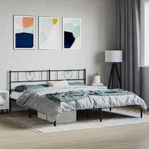 Kovový rám postele s čelem černý 200 x 200 cm - obrázek 1