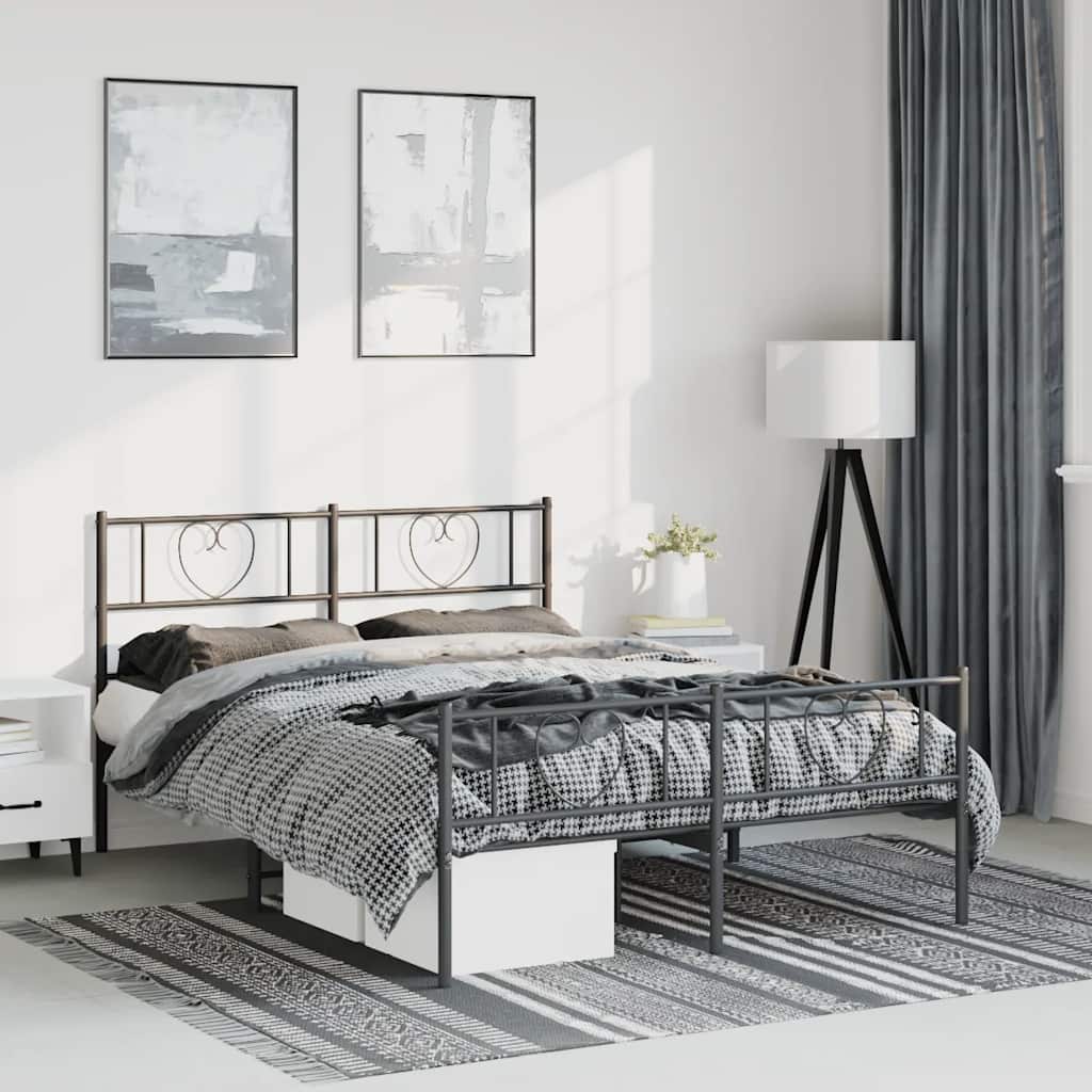 vidaXL Cadru pat metalic cu tăblie de cap/picioare, negru, 135x190 cm