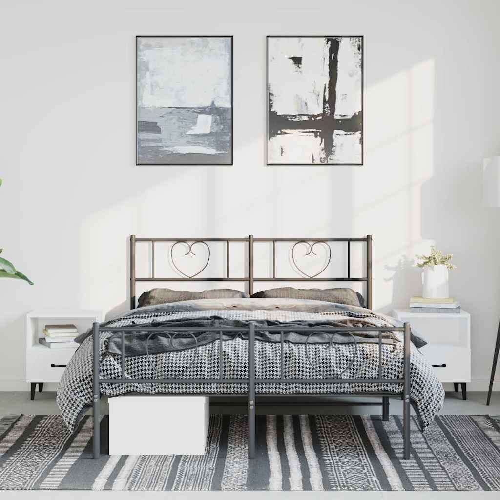 vidaXL Bedframe met hoofd- en voeteneinde metaal zwart 150x200 cm, foto 2