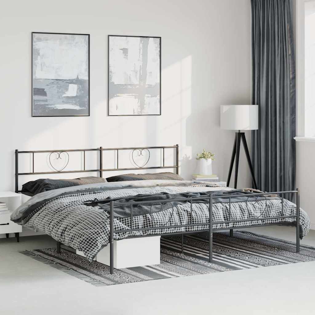 vidaXL Bettgestell mit Kopf- und Fußteil Metall Schwarz 193x203 cm