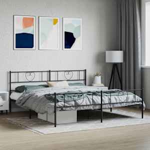 Kovový rám postele s hlavovým a nožním čelem černý 200 x 200 cm - obrázek 1