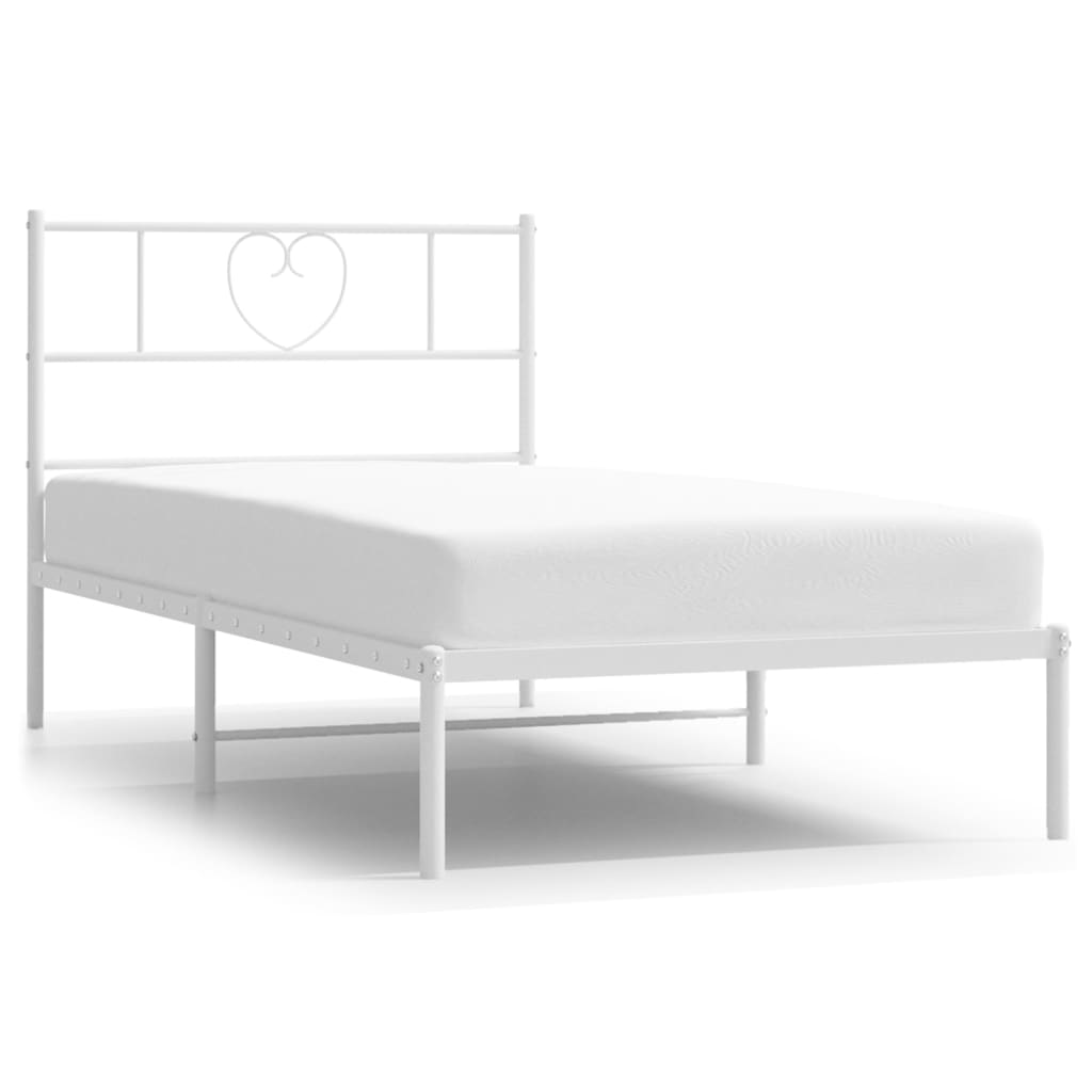 Cadru de pat metalic cu tăblie, alb, 80×200 cm