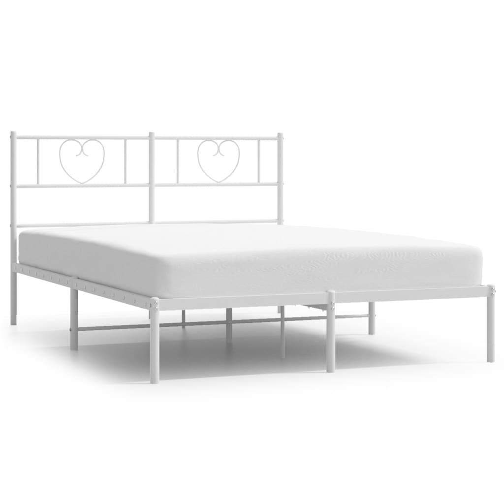 vidaXL Metal Bed Frame without Mattress with Headboard White 53.1"x74.8"