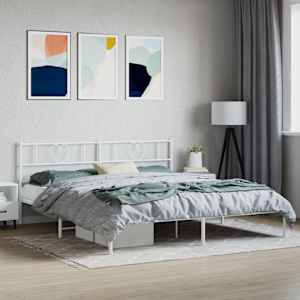 Kovinski posteljni okvir z vzglavjem bel 200x200 cm