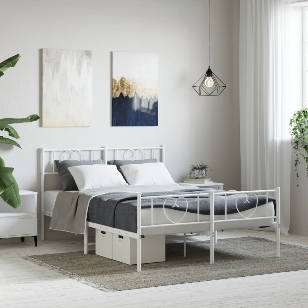 vidaXL Metallinen sängynrunko päädyillä valkoinen 120×190 cm