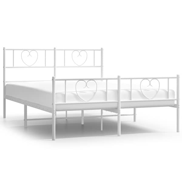 vidaXL metallist voodiraam peatsi ja jalutsiga, valge, 135 x 190 cm