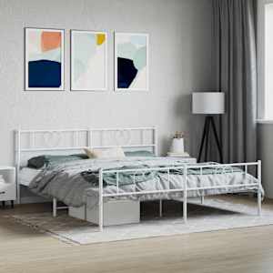 Kovinski posteljni okvir z vzglavjem in vznožjem bel 180x200 cm