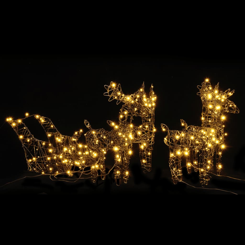vidaXL Decorațiune Crăciun reni și sănii 240 LED-uri albe calde ratan