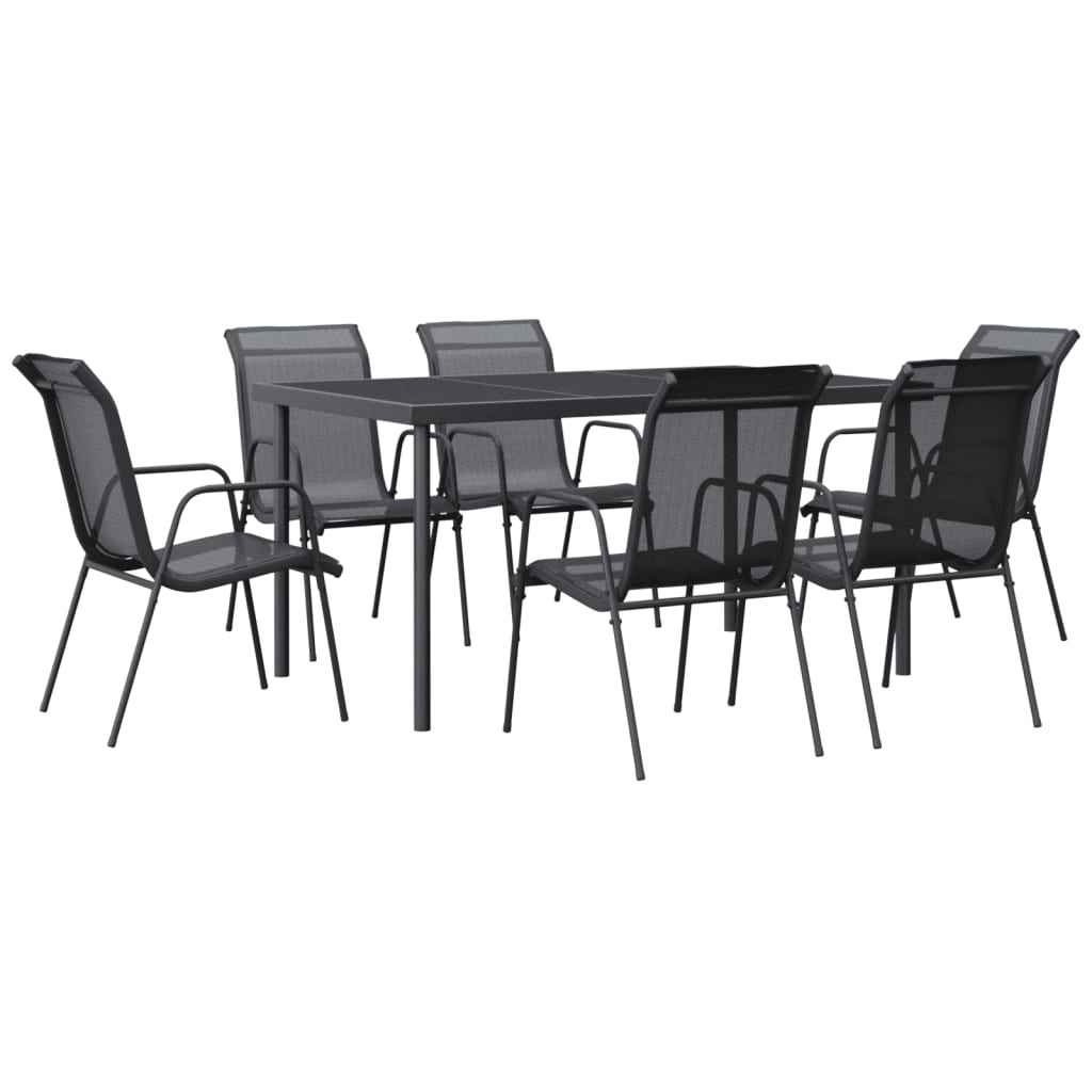 Ensemble à manger de jardin 7 pcs noir textilène et acier