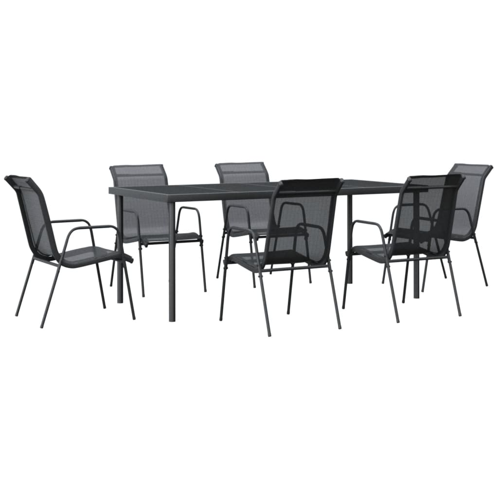Ensemble à manger de jardin 7 pcs noir textilène et acier