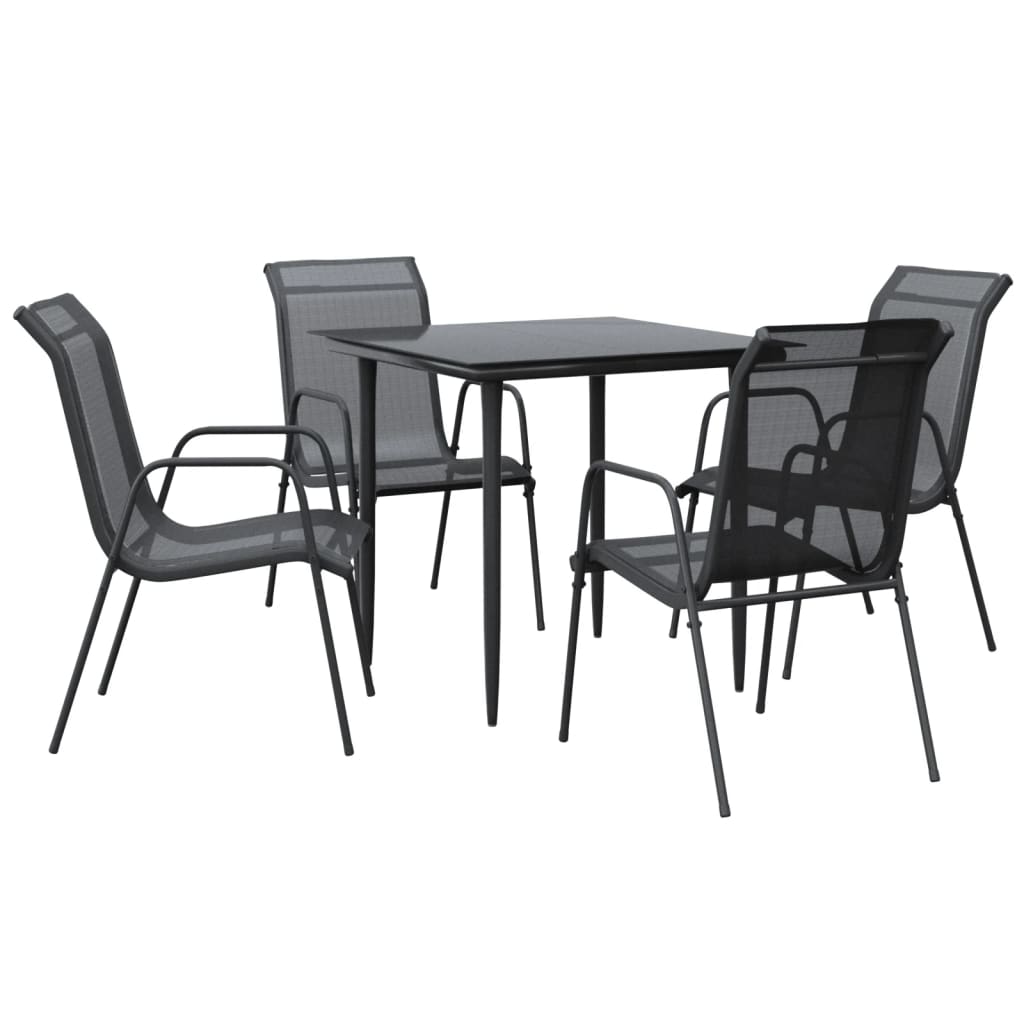 Ensemble à manger de jardin 5 pcs noir textilène et acier