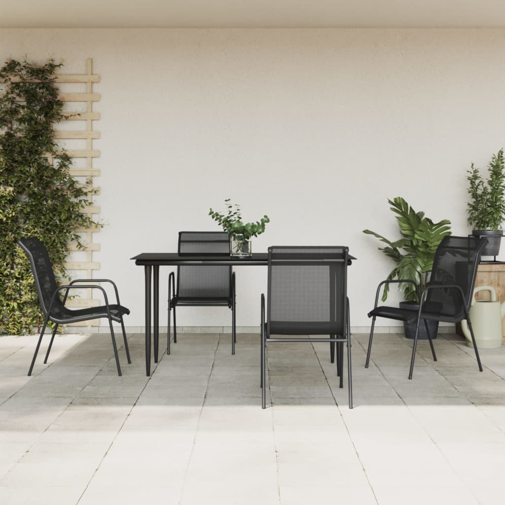 vidaXL Set mobilier de grădină, 5 piese, negru, oțel și textilenă