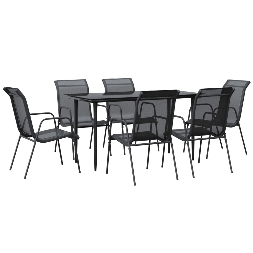 Ensemble à manger de jardin 7 pcs noir textilène et acier