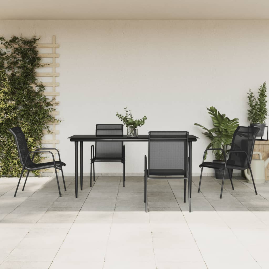 vidaXL Set mobilier de grădină, 5 piese, negru, oțel și textilenă