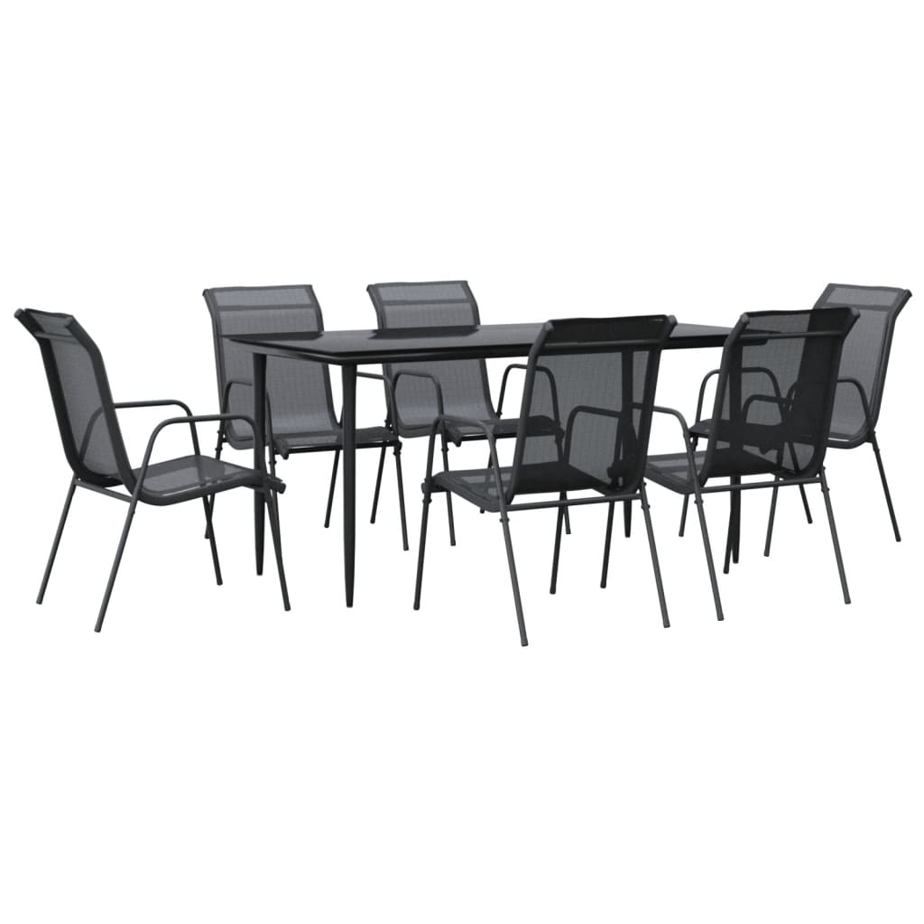 Ensemble à manger de jardin 7 pcs noir textilène et acier