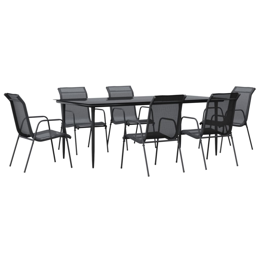 Ensemble à manger de jardin 7 pcs noir textilène et acier