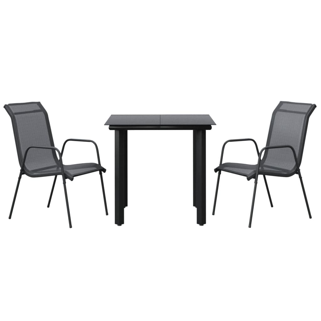 Ensemble à manger de jardin 3 pcs noir textilène et acier