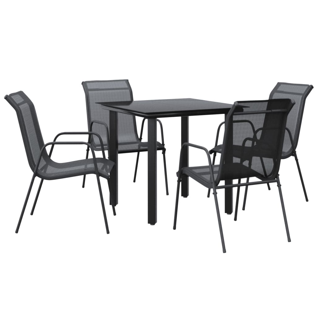 Ensemble à manger de jardin 5 pcs noir textilène et acier