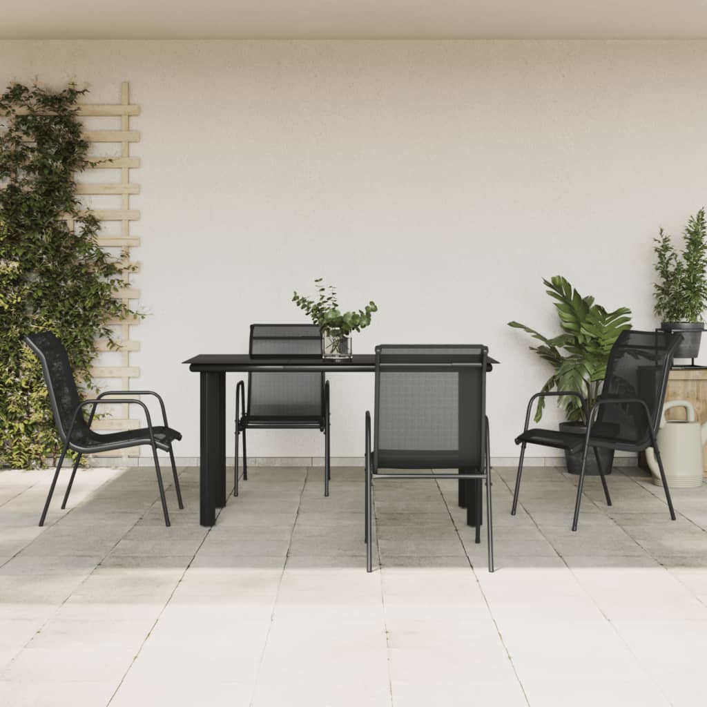 vidaXL Set mobilier de grădină, 5 piese, negru, oțel și textilenă