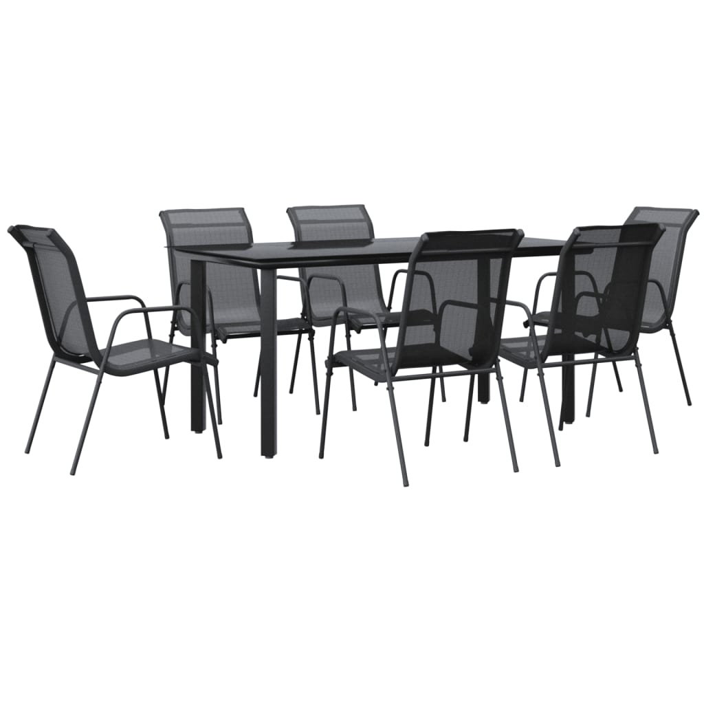 Ensemble à manger de jardin 7 pcs noir textilène et acier