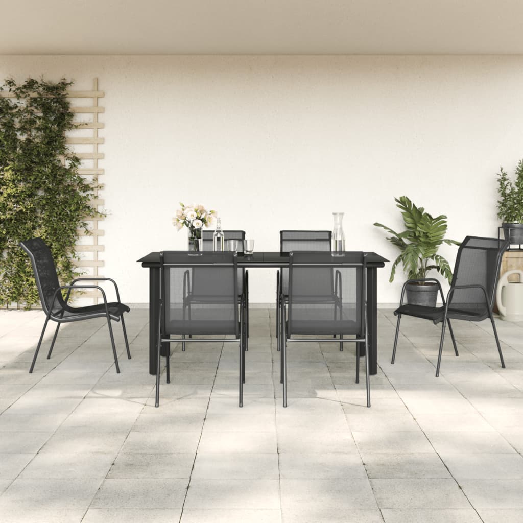 vidaXL Set mobilier de grădină, 7 piese, negru, oțel și textilenă