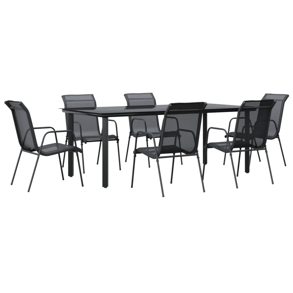 Ensemble à manger de jardin 7 pcs noir textilène et acier
